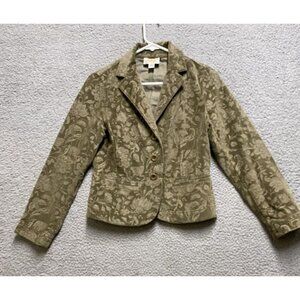Talbots Blazer 4P Womens Jacket Beige Tan Floral Velvet Texture Pockets 3 Button